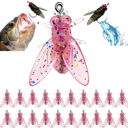Bionische Fliegenfischköder (20 Stück) – Forellen-Jigs, Schwimmköder, Trockenfliegen, Bass-Fliegenfischköder-Set, Kleiner Fliegenhaken, weicher Köder, fügen Sie Fischlockstoff hinzu (B,15mm) von Frenaki