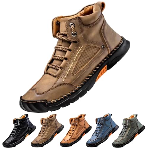 Frenaki Hillde Herrenschuhe, handgefertigte, rutschfeste, fußgewölbestützende, lässige Herren-Slipper aus Leder, leichte mittelhohe Stiefel (Khaki,41) von Frenaki