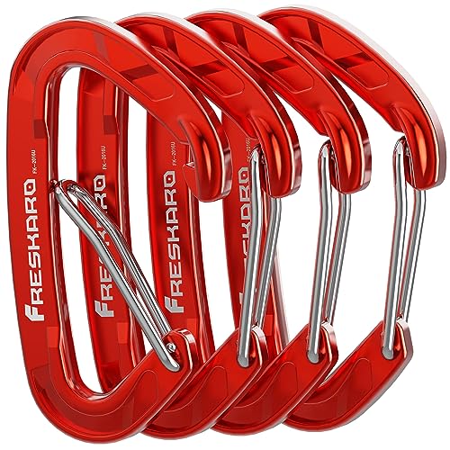 FresKaro Karabiner Haken-Karabinerhaken 15kN, Robust, Klein, Stabil, Schlüsselanhänger, Zubehör, Federschnapper, für Camping, Hängematte, Schaukel, Hundeleine,Schlüssel, Nicht zum Klettern, 4Stück Rot von FresKaro