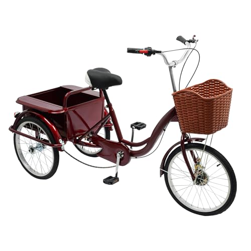 Fridgestea 20 Zoll Dreirad für Erwachsene, 3 Räder Retro Fahrrad Erwachsenendreirad Tricycle Bike mit Vorderer Korb, Hinterer Behälter, Bandbremse für Damen Herren Senioren von Fridgestea