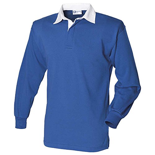 Front Row Herren Rugby-Shirt, langärmelig, aus Baumwolle, klassisch XXL Blau - Royal/Weiß von Front Row