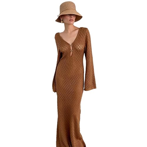 Gestrickte Aushöhlen Strand Cover Ups Langarm Strand Kleid Frauen Häkeln Strand Bademode Cover Up Badeanzug Vertuschung Party Kleid von Frotox