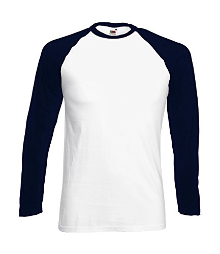 Fruit of the Loom Baseball Langarm ( Longsleeve ) T-Shirt S M L XL XXL Weiss - Navy,L von Fruit of the Loom