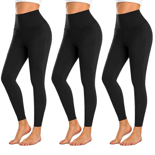 FuelMeFoot 3er Pack Leggings Damen High Waisted Leggins Blickdicht Bauchkontrolle Elastische Sportleggings Workout Yoga Gym.C1-Schwarz/Schwarz/Schwarz(Kein Taschen) L/XL von FuelMeFoot