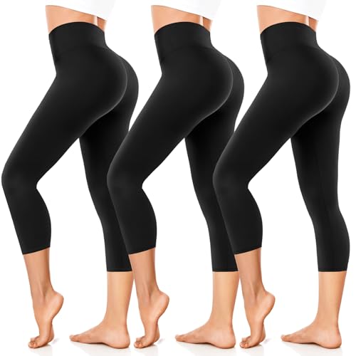 FuelMeFoot Damen 3/4 Leggings Capri 3er Pack High Waist Schwarz Leggins Sommer Blickdicht Yogahose für Sport Gym Lauf. B1-Schwarz/Schwarz/Schwarz S/M FuelMeFoot Damen 3/4 Leggings Capri 3er Pack High Waist Schwarz Leggins Sommer Blickdicht Yogahose für Sport Gym Lauf. B1-Schwarz/Schwarz/Schwarz S/M von FuelMeFoot