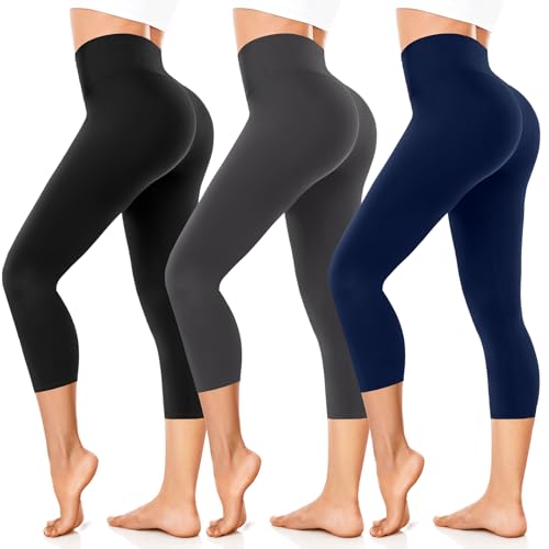 FuelMeFoot Damen 3/4 Leggings Capri 3er Pack High Waist Schwarz Leggins Sommer Blickdicht Yogahose für Sport Gym Lauf. B2-Schwarz/Dunkelgrau/Navy S/M FuelMeFoot Damen 3/4 Leggings Capri 3er Pack High Waist Schwarz Leggins Sommer Blickdicht Yogahose für Sport Gym Lauf. B2-Schwarz/Dunkelgrau/Navy S/M von FuelMeFoot