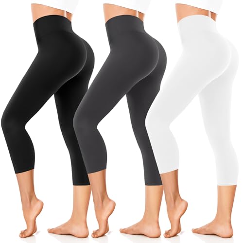 FuelMeFoot Damen 3/4 Leggings Capri 3er Pack High Waist Schwarz Leggins Sommer Blickdicht Yogahose für Sport Gym Lauf. B4-Schwarz/Grau/Weiß XXL/3XL FuelMeFoot Damen 3/4 Leggings Capri 3er Pack High Waist Schwarz Leggins Sommer Blickdicht Yogahose für Sport Gym Lauf. B4-Schwarz/Grau/Weiß XXL/3XL von FuelMeFoot