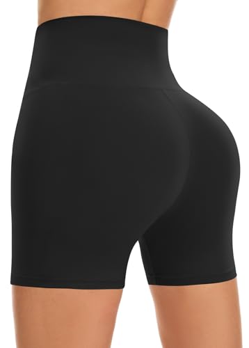 FuelMeFoot Damen Kurze Sporthose High Waist Yoga Sport Shorts Leggings für Sommer Leggins Radlerhose Fitness Hotpants Gym Bike A01-Schwarz 4XL von FuelMeFoot