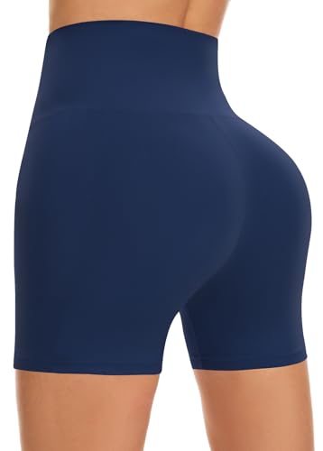 FuelMeFoot Damen Kurze Sporthose High Waist Yoga Sport Shorts Leggings für Sommer Leggins Radlerhose Fitness Hotpants Gym Bike A04-Blau L/XL von FuelMeFoot