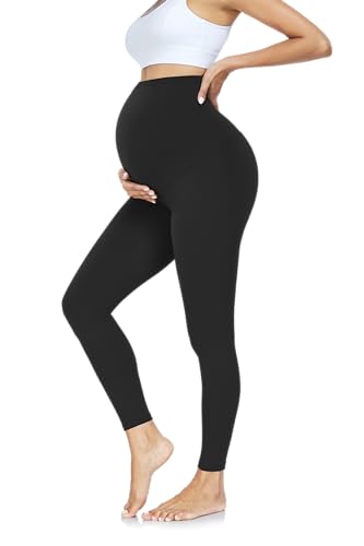 FuelMeFoot Damen Umstandsleggings High Waist Schwangerschaftsleggings Umstandshose Blickdicht Stretch Elastisch Weich Lang Yoga. Schwarz XL von FuelMeFoot