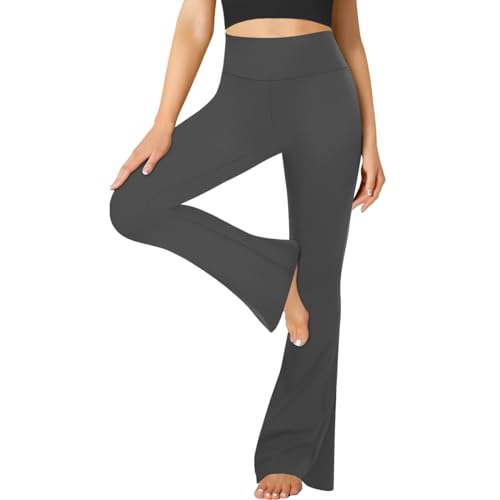 FuelMeFoot Flared Yogahose Damen Leggings High Waist Schlaghose Blickdicht Leggins Bootcut Jogginghose Jazzpants mit Bauchkontrolle Fitness. 1 Pack-03-Dunkel Grau M von FuelMeFoot