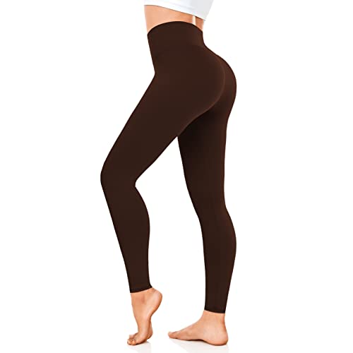 FuelMeFoot Leggings Damen High Waist Blickdicht Leggins mit Bauchkontrolle Slim Fit Angenehm Weiche Elastische Sportleggings 1 Pack-02-Braun S/M von FuelMeFoot