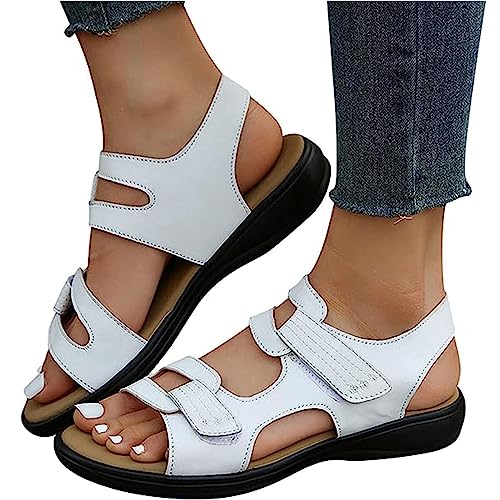 FufIZU Orthopädische Sandalen Für Damen Sommer Atmungsaktiv Offener Zeh Retro Sandaletten Komfort Walking Pantoffeln with Arch Support PU-Leder Plateau Sandals Freizeit Strandschuhe,001,40EU von FufIZU