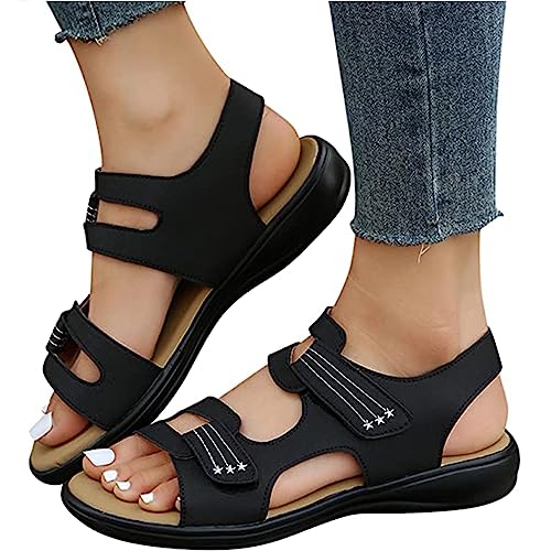 FufIZU Orthopädische Sandalen Für Damen Sommer Atmungsaktiv Offener Zeh Retro Sandaletten Komfort Walking Pantoffeln with Arch Support PU-Leder Plateau Sandals Freizeit Strandschuhe,002,36EU von FufIZU