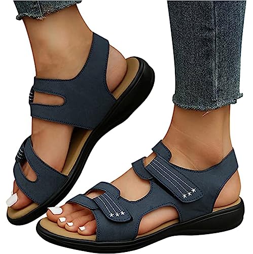 FufIZU Orthopädische Sandalen Für Damen Sommer Atmungsaktiv Offener Zeh Retro Sandaletten Komfort Walking Pantoffeln with Arch Support PU-Leder Plateau Sandals Freizeit Strandschuhe,003,43EU von FufIZU