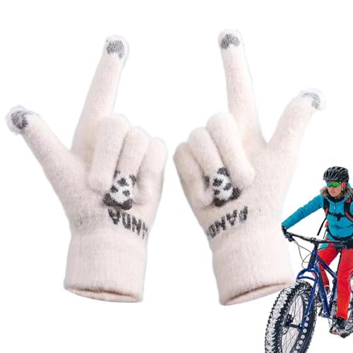 Fukamou Gestrickte Handschuhe, Winter-Strickhandschuhe,Cartoon-Fahrradhandschuhe Mit Touchscreen, Warm, Gestrickte -Fäustlinge | Elastische Handwärmer, Atmungsaktive Süße Panda-Fingerhandschuhe Für von Fukamou