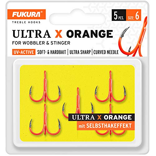 Fukura Ultra X Orange Drillinge - Drillingshaken, Größe/Packungsinhalt:Gr. 6 / 5 Stück von Fukura