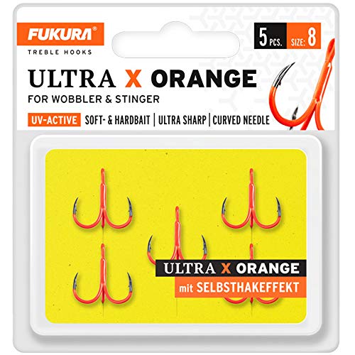 Fukura Ultra X Orange Drillinge - Drillingshaken, Größe/Packungsinhalt:Gr. 8 / 5 Stück von Fukura