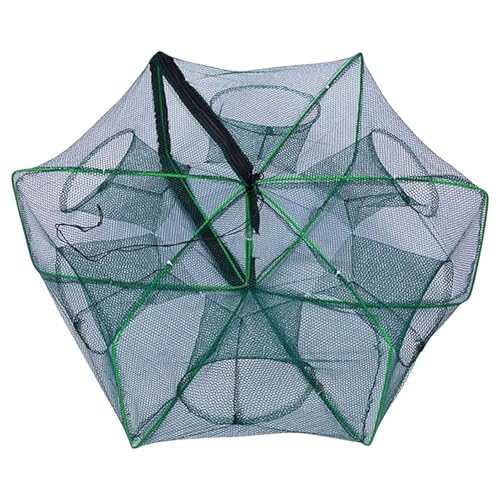 Angeln Reuse, Nylon Krebsfall, Faltbare Köderfalle Fischernetz Angeln Trap Net 6 Löche Cast Mesh Trap Reusen Krebsreuse Gefaltet Aalreus zum Angeln Aller Arten von Krabben Garnelen von Fulenyi