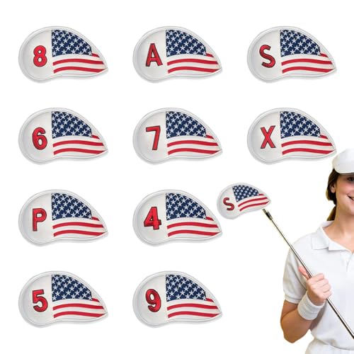 Golfschlägerhüllen mit US-Flaggen-Design, Eisen-Schlägerhauben-Set | 10X Golf-Eisenschläger-Abdeckung | Eisenhüllen mit US-Streifen-Flaggenmuster-Design für Golfschläger, Golf-Eisenschlägerhülle, pass von Fulenyi