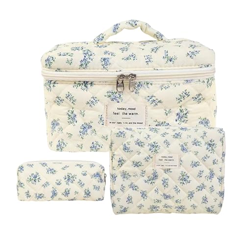 Kosmetiktasche Damen Mit Blumenmuster Florales Bedruckte Make Up Tasche Aus Baumwolle 3 Teiliges Kosmetiktaschen Set Reise Kosmetiktasche Kulturbeutel Organizer Kulturtasche Mit Reißverschluss von Fulenyi