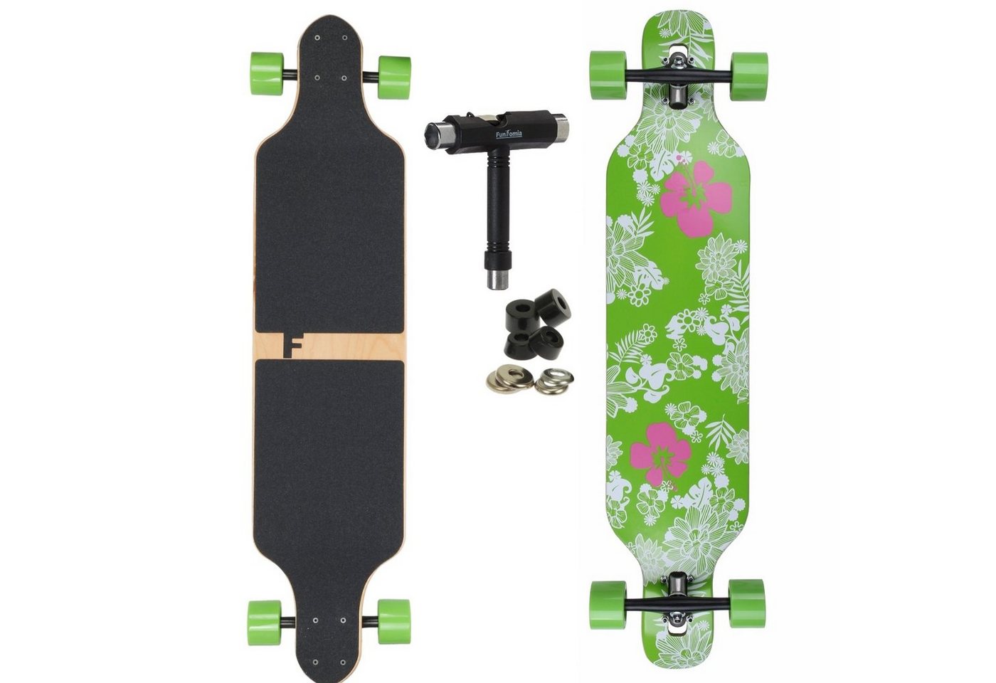 FunTomia Longboard Longboard in 3 Flex Stufen Camber Ahornholz + T-Tool mit LED Rollen, Camber Twin Tip FunTomia Longboard Longboard in 3 Flex Stufen Camber Ahornholz + T-Tool mit LED Rollen, Camber Twin Tip von FunTomia