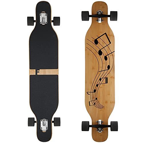 FunTomia Longboard mit 3 Flex Stufen Skateboard Drop Through Cruiser Komplettboard Mach1 Speed Kugellager T-Tool (Flex3 bis 68kg, Musik - Bambus/Ahornholz) von FunTomia