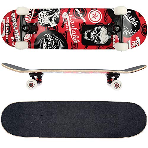 FunTomia Skateboard mit ABEC-9 Kugellager Rollenhärte 100A und 100% 7-lagigem kanadisches Ahornholz (Rot Totenkopf) von FunTomia