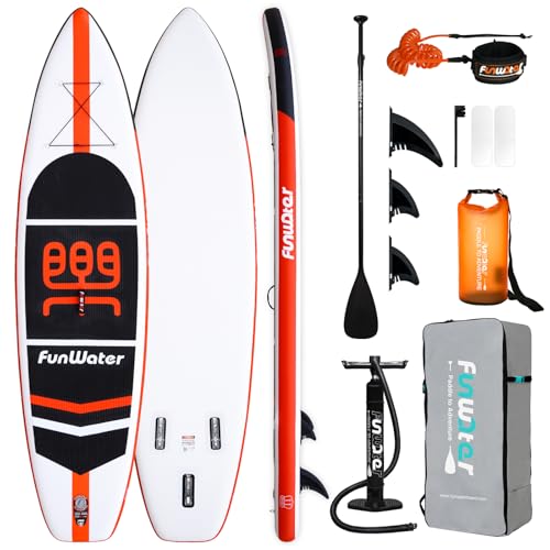 FunWater Aufblasbares Stand Up Paddle Board Surfbrett SUP Komplettes Paddleboard Zubehör Verstellbares Paddel, Pumpe, Reiserucksack, Sicherheitsleine. wasserdichte Handyhülle von FunWater