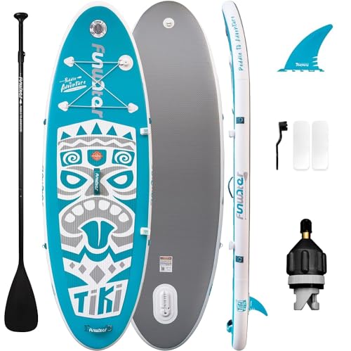 FunWater Aufblasbares Stand Up Paddle Board Surfboard SUP mit einfachem Zubehör Verstellbares Paddel, Flossen von FunWater