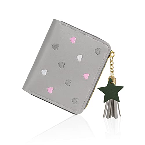 FuninCrea Damen Geldbörse mit Stern Anhänger, PU Leder Portemonnaie Damen mit Mehrere Kartensteckplätze, Damen Geldbeutel Klein mit Reißverschluss, Damen Portmonee mit Stickerei Herzmuster FuninCrea Damen Geldbörse mit Stern Anhänger, PU Leder Portemonnaie Damen mit Mehrere Kartensteckplätze, Damen Geldbeutel Klein mit Reißverschluss, Damen Portmonee mit Stickerei Herzmuster von FuninCrea