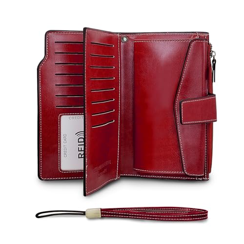 FuninCrea Damen Geldbörsen RFID Große Kapazität Geldbörse Damen Leder mit 20 Kreditkartenfächern und Münzfach mit Reißverschluss, Damen Portemonnaie Modisch Geldtasche Damen mit Handschlaufe (Rot) FuninCrea Damen Geldbörsen RFID Große Kapazität Geldbörse Damen Leder mit 20 Kreditkartenfächern und Münzfach mit Reißverschluss, Damen Portemonnaie Modisch Geldtasche Damen mit Handschlaufe (Rot) von FuninCrea