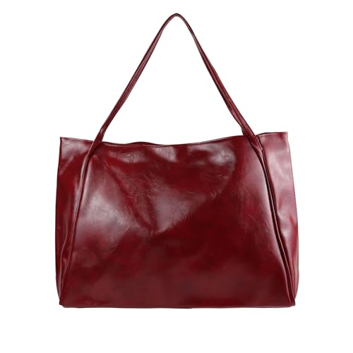 FuninCrea Groß Handtasche Damen Retro PU-Leder Tote Bag mit Magnetverschluss, Übergröße Umhängetasche Damen Wasserdicht Shopper Tasche Damen Modisch Damen Handtasche für Laptop Buch (Rot) von FuninCrea