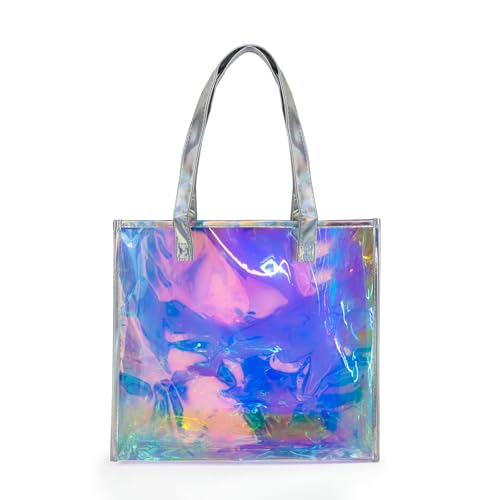 FuninCrea Laser Schultertasche Damen Holographisch Handtasche Damen, Extra Groß Tote Bag Durchsichtig Damen Handtasche Wasserdichtes PVC Handtasche Damen Umhängetasche für Arbeit Reisen (Mittelgroße) von FuninCrea