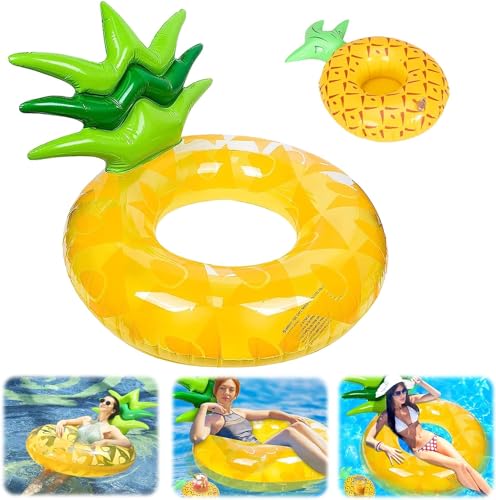 Funmo Aufblasbare Pool Luftmatratze Schwimmring Pool, Aufblasbare Schwimmsessel Pool Lounger Spielzeug Sommer für Erwachsene Kinder (Ananas mit Rückenlehne) von Funmo