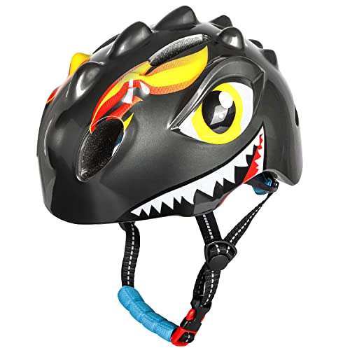 Kinder Fahrradhelm Dino Helme mit Licht - Leicht Jethelme für Kinder - Niedliche Cartoon 3D Kinderhelm zu Radsport Skateboading - Atmungsaktive Roller Helm für Jungen und Mädchen-Schwarz von Funthy
