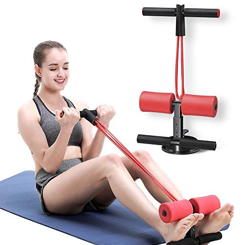 Sit Up Bar mit Widerstandsbändern, tragbares verstellbares Sit-Up-Hilfsgerät, Bauchmuskeltrainingsgerät mit Saugnäpfen, Doppelpolige Sit-Up-Hilfe für Boden, Bauchmuskeltrainer für Heim-Fitness - Rot Sit Up Bar mit Widerstandsbändern, tragbares verstellbares Sit-Up-Hilfsgerät, Bauchmuskeltrainingsgerät mit Saugnäpfen, Doppelpolige Sit-Up-Hilfe für Boden, Bauchmuskeltrainer für Heim-Fitness - Rot von Funthy