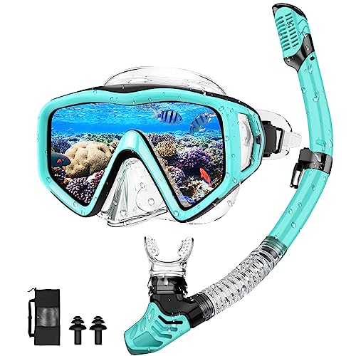 Schnorcheln Set Erwachsene, Schnorchelset mit Taucherbrille und Trocken Schnorchel, Wasserdicht Anti-Fog/Anti-Leck Schnorchelmaske aus Gehärtetem Glas zum Schnorcheln, Schwimmen und Tauchen Schnorcheln Set Erwachsene, Schnorchelset mit Taucherbrille und Trocken Schnorchel, Wasserdicht Anti-Fog/Anti-Leck Schnorchelmaske aus Gehärtetem Glas zum Schnorcheln, Schwimmen und Tauchen von Fuqiduo