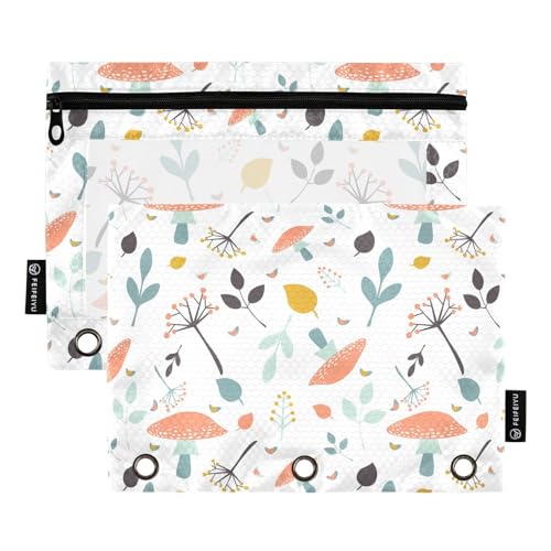 Fustylead Aesthetic Mushrooms Leaves and Berry Branches 2 Pack Pencil Pouches for 3 Ring Binder, Big Capacity Binder Pencil Bag with Clear Window for Office Class Supplies, weiß von Fustylead