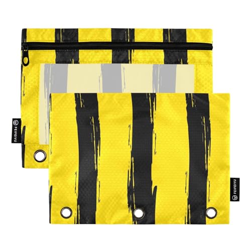 Fustylead Federmäppchen mit Reißverschluss für 3-Ringbücher, mit Sichtfenster, für Klassenbüro, 2 Stück, Gelb und Schwarz, gelb von Fustylead