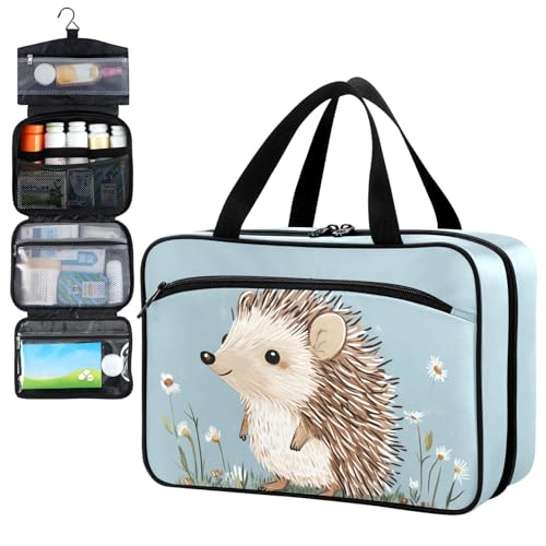 Fustylead Pillen-Organizer-Tasche mit niedlichem Igel und Gänseblümchen, groß, Medizin-Reise-Tragetasche mit Reißverschluss für Vitaminergänzungen, Fischöl, leeres Erste-Hilfe-Set für Wandern, von Fustylead