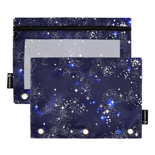 Fustylead Space Galaxy Constellation Federmäppchen mit großem Fassungsvermögen, passend für 3-Ringbinder, wasserdichtes Federmäppchen mit transparentem Fenster für Klassenbürobedarf, 2 Stück, blau von Fustylead
