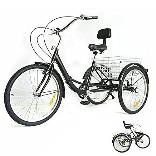 Futchoy 24 Zoll Dreirad für Erwachsene Klappbar 7 Gang Tricycle mit Rückenlehne & Korb 3 Räder Fahrrad für Senioren und ältere Menschen von Futchoy
