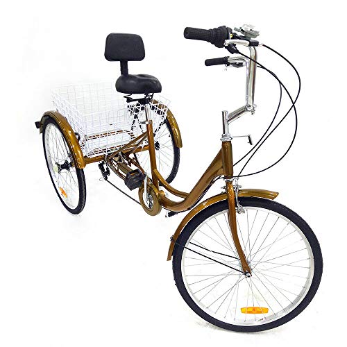 Futchoy 24 Zoll Zahnräder Dreirad für Erwachsene, 6 Gänge Erwachsenendreirad Shopping mit Korb und Rückenlehne, 3 Räder Fahrrad Lastenfahrrad Bike für City Urban von Futchoy