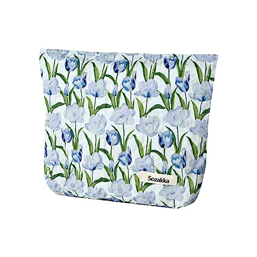 Fycyko Reise Kosmetiktasche, Texturierte Tulpe Blume Bedruckte Make Up Tasche Waschbeutel, Multifunktionaler Schminktasche Kulturbeutel, Portable Kulturtasche Waschtasche für Damen - Blau von Fycyko