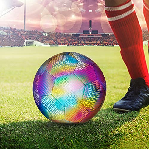 Fyeme Reflektierende Fußball Holographic Luminous Soccer Ball für Nachtspiele und Training Leuchten im Dunkeln von Licht Reflektieren Standard -Blitz Fußball Größe 5 für Kinder Erwachsene im Freien Sp von Fyeme