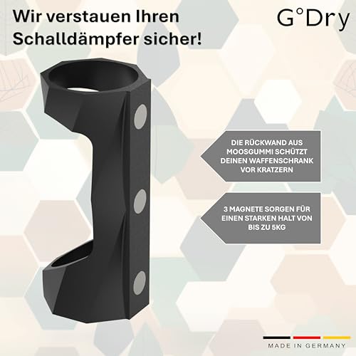 G°Dry Magnetische Halterung für Schalldämpfer – Robuste Kunststoffhalterung zur sicheren Befestigung im Waffenschrank (M + Trocknungsadapter) von G°Dry