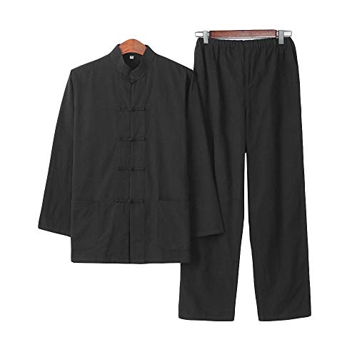 G-LIKE Herren Anzug Chinesischer Stil - Traditionelle Kampfkunst Kung Fu Tai Chi Wushu Klassisch Tangzhuang Langärmelig Hemd Hose Training Uniform Frühling Herbst Freizeit Kleidung (Schwarz, XL) von G-LIKE