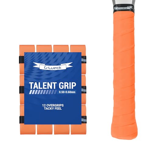 G-Lueck 12er Set Tennis Griffband Talent Grip | 0,60mm Stärke | Overgrip für Squash Badminton Schläger & Kicker inkl. selbstklebendes Abschlußband | sehr griffig, Anti-Rutsch (Koralle (Orange)) von G-Lueck
