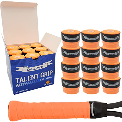 G-Lueck 27x Tennis Overgrips Talent Grip Griffband | 0,60mm Stärke | Für Squash Badminton Schläger & Golf inkl. Selbstklebendem Abschlußband | sehr griffig (Koralle (Orange)) von G-Lueck
